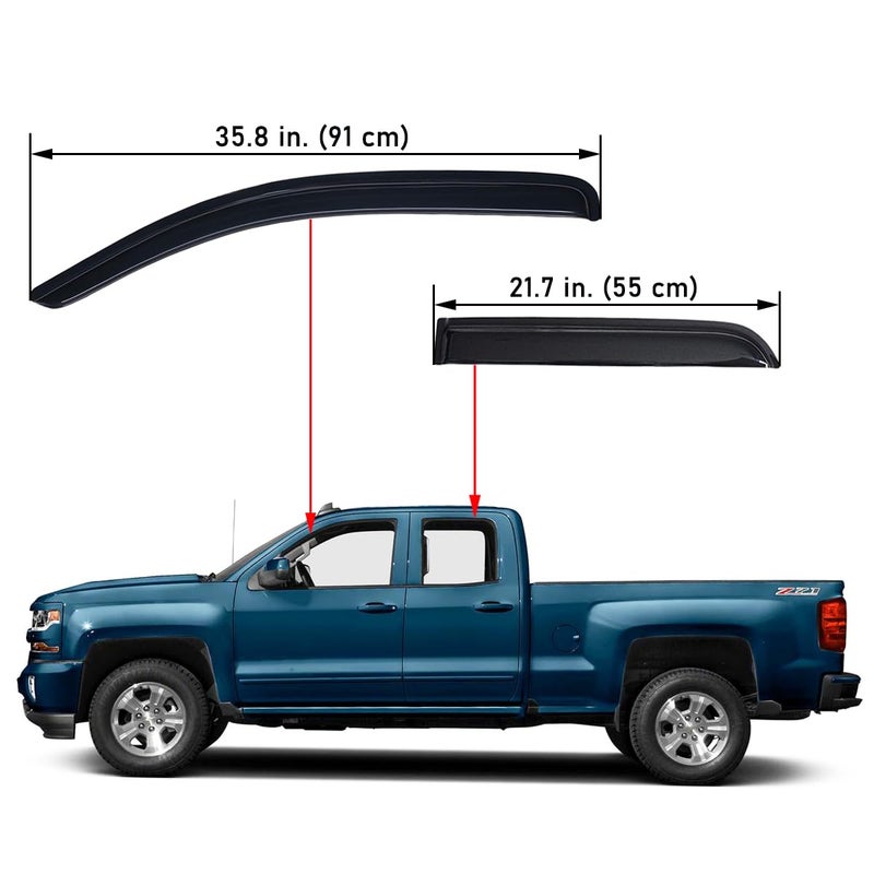 Lightronic Extra Durable Tape-on Window Visor, Fits 2014-2018 Chevrolet Silverado & GMC Sierra 1500; 2015-2019 Silverado/Sierra 2500 HD, 3500 HD; 2019 Silv./Sierra Limited, Double Cab, Smoke, 4-Pcs - Image 3